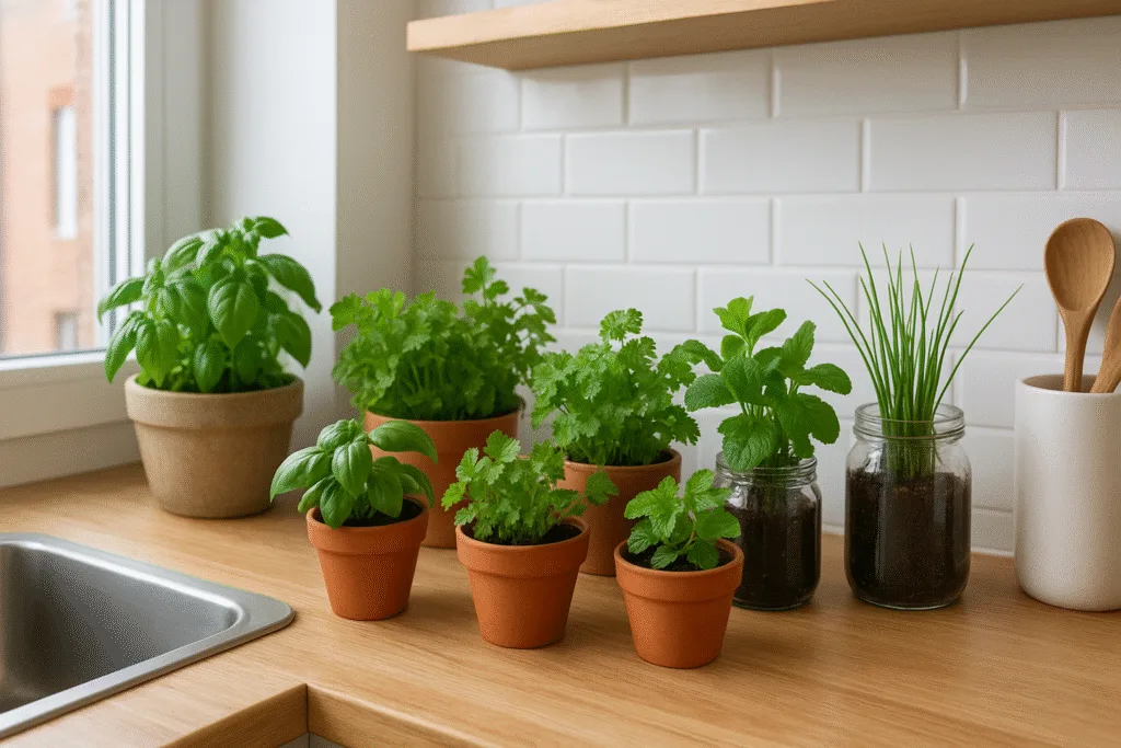mini huerta en la encimera de la cocina